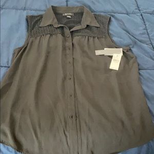 DONATED AB studio black button-up sleeveless blouse